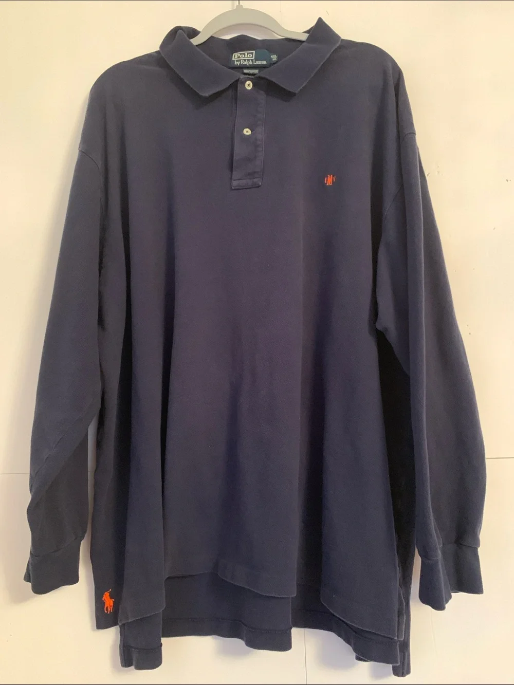 VTG Polo by Ralph Lauren Navy Long-Sleeve Polo with Red Pony Size 4XL